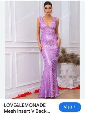 LOVE&LEMONADE Lavender Sequin V-Neck Mermaid Prom Dress